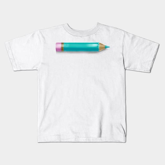 Turquoise Pencil Kids T-Shirt by Rowena Aitken